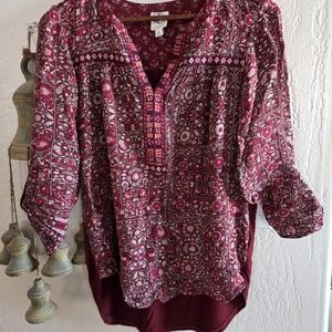 Chic Maroon Patterned Women's Blouse